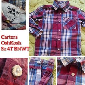 Size 4T -BNWT OshKosh B'gosh Kids Plaid Shirt - Red and Blue